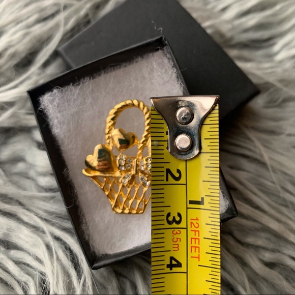 Vintage Flower Basket Heart Silver Crystal Bow Brooch Pin - Picture 4 of 5